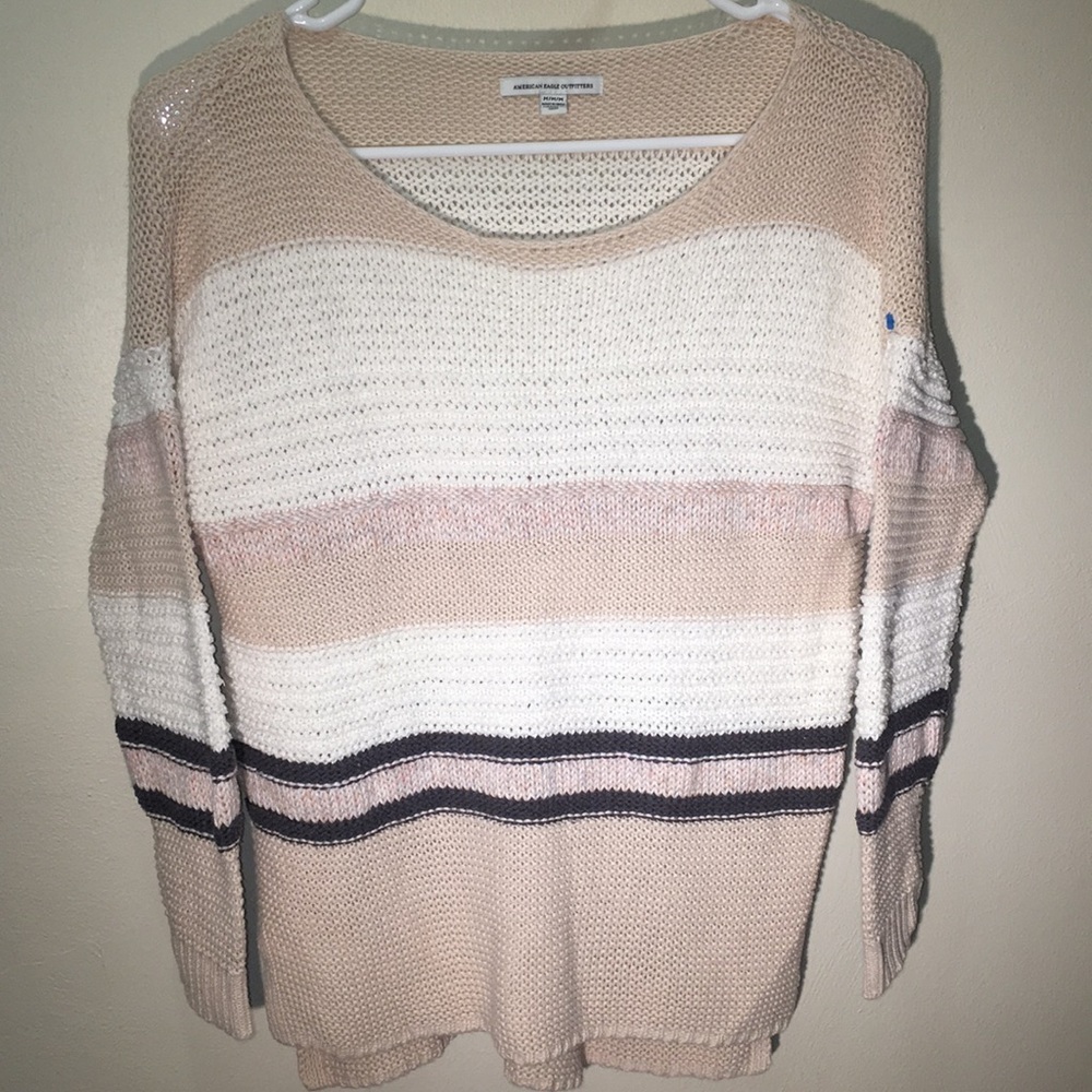 American Eagle Outfitters Cream Stripes Sweater